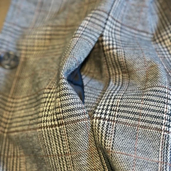 Glen Plaid Long Anthro Blazer - Grey/Cream/Black- XS- Boho Academia/Old World - Picture 9 of 11